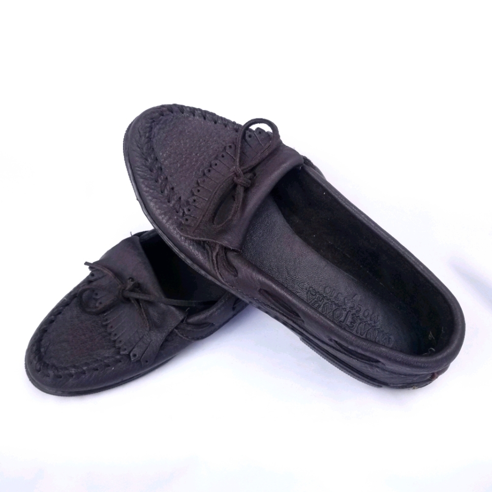 Minnetonka Moccasin Moosehide Kilty 9 in Chocolate